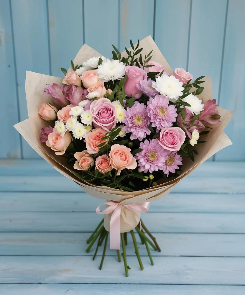 Букет цветов из: Хризантемы, Розы и Альстромерии в Корпуса