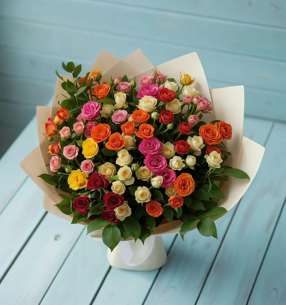 Букет Микс из разноцветных кустовых роз в Корпуса