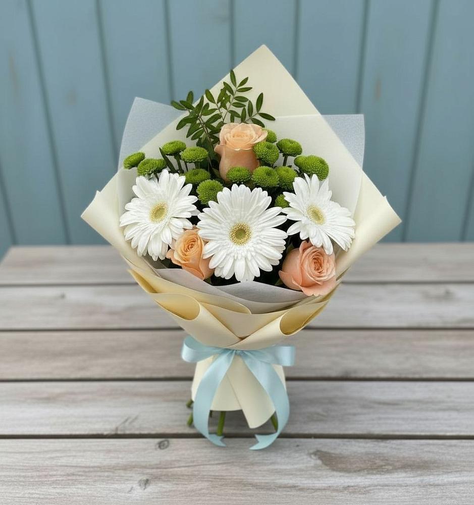 Букет цветов из: Герберы, Розы и Хризантемы в Корпуса