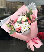 Букет цветов из:  Розы, Лизиантусы и Хризантемы в Корпуса